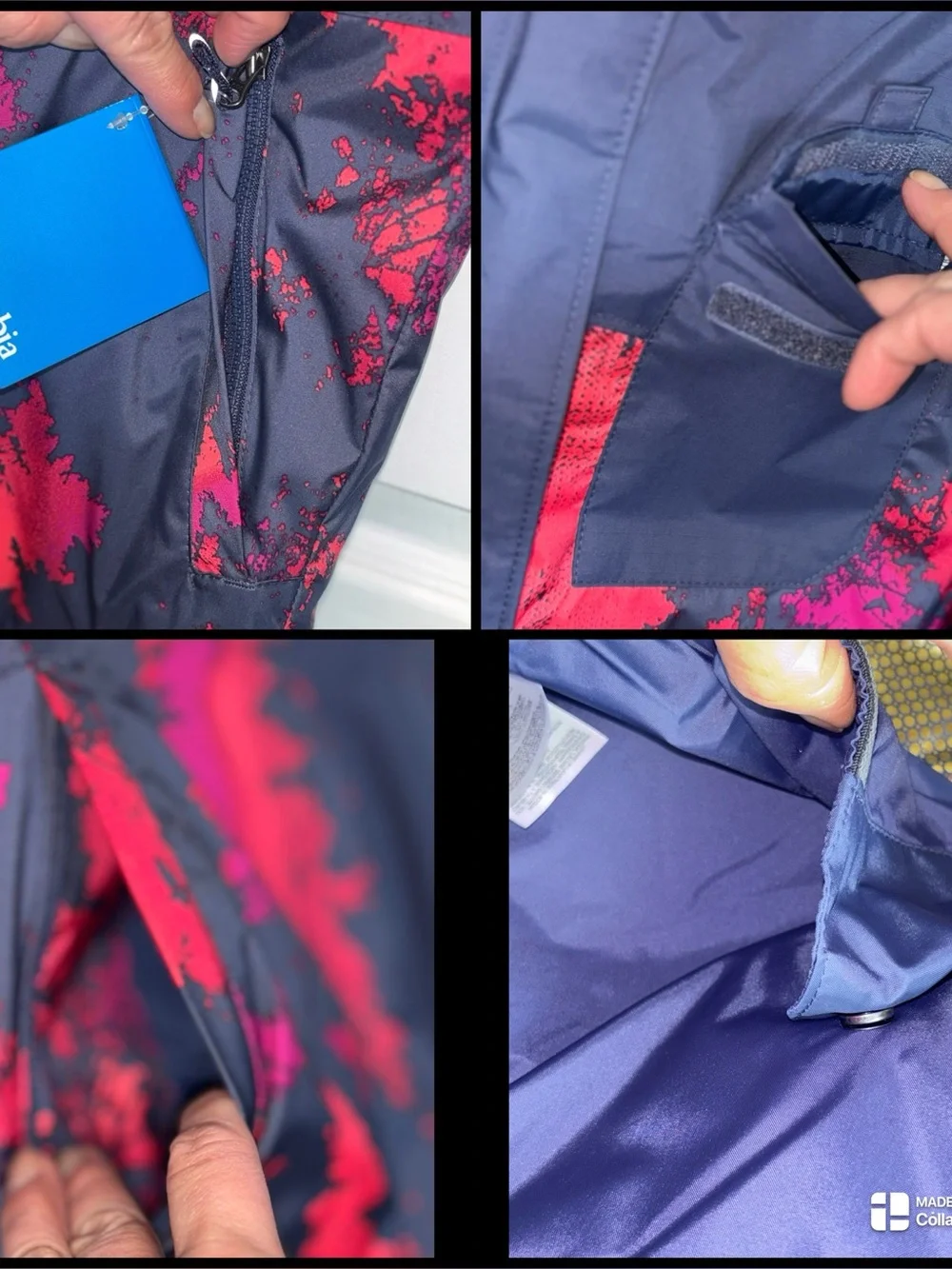 Columbia Navy Jacket with Bright Pink Print Hooded Shell | NWT *